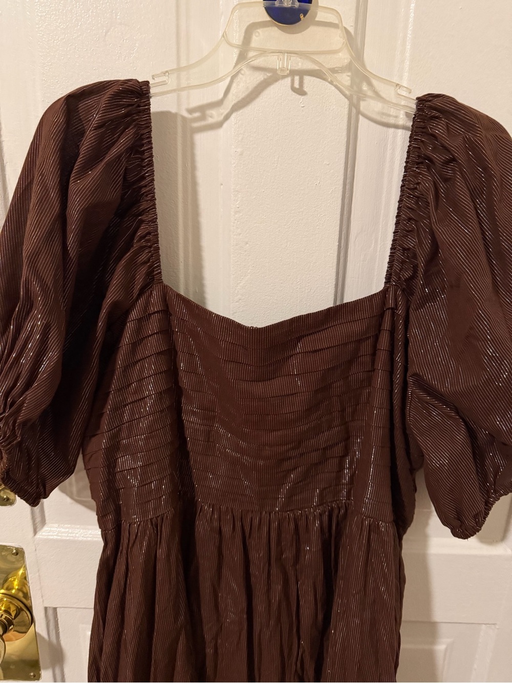 LC Lauren Conrad Chocolate Brown Puff-Sleeve Tiered Midi Dress - Picture 4 of 5
